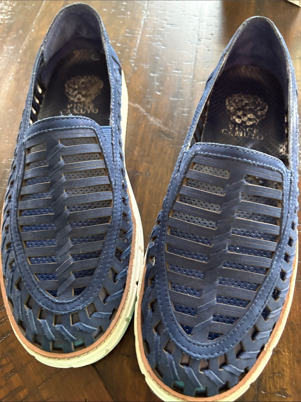 Vince Camuto Navy Blue Woven Platform Slip-Ons